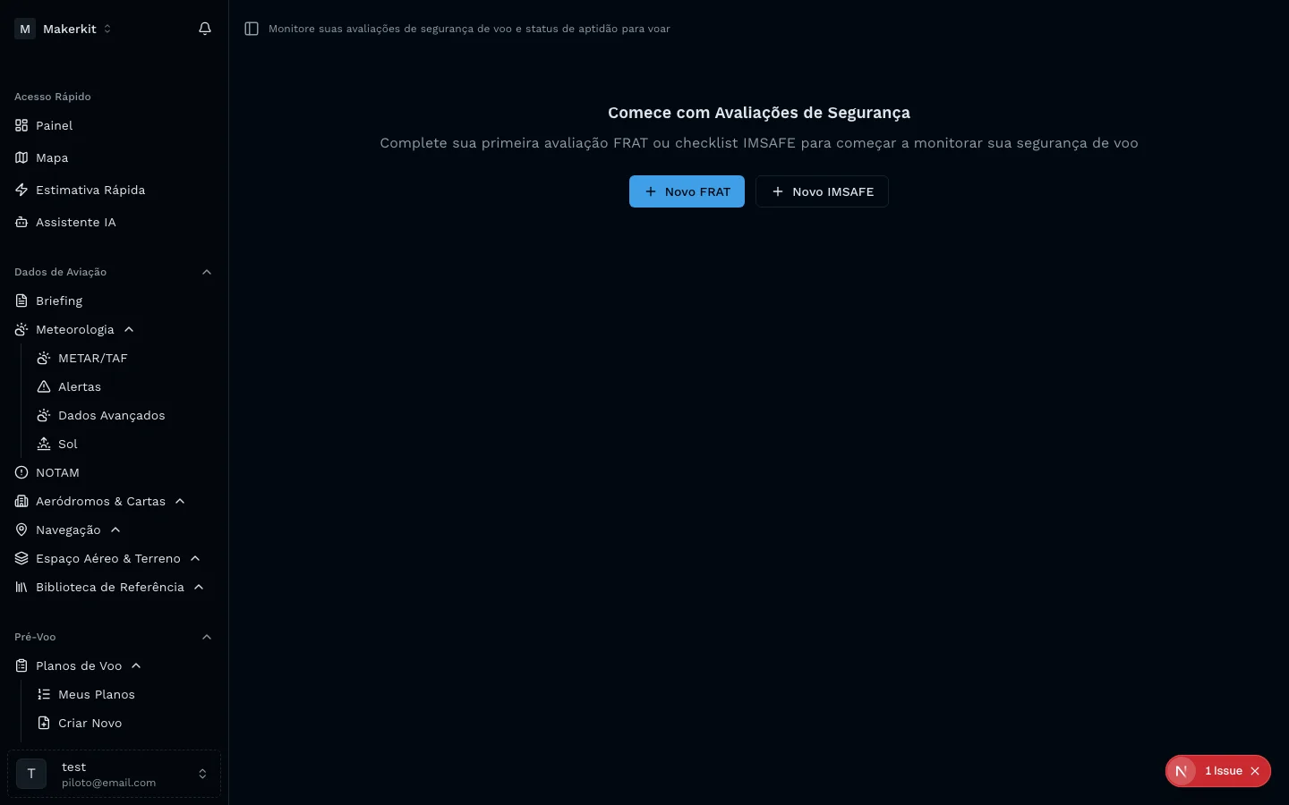 Painel de Segurança de Voo e SMS no AeroCopilot com avaliação FRAT, IMSAFE e gestão de riscos operacionais
