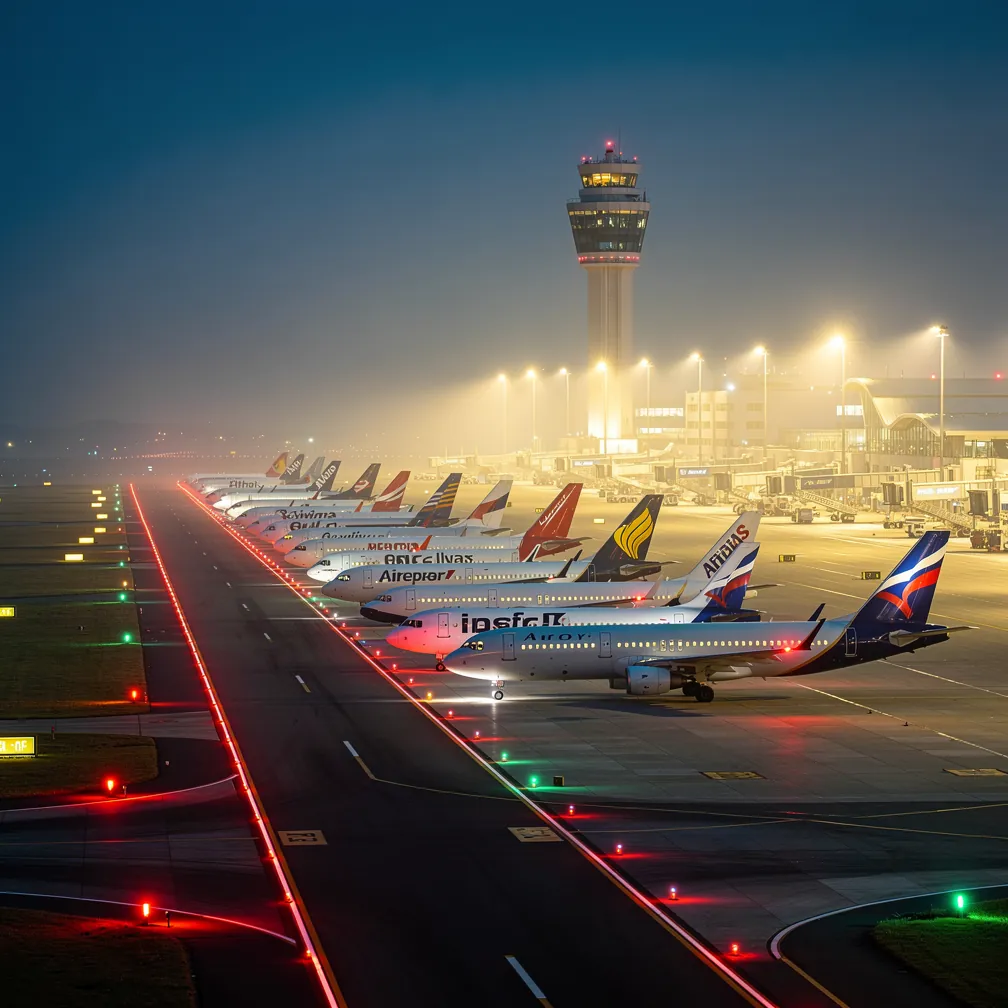 Aeronaves comerciais no taxiway de aeroporto brasileiro, crescimento do mercado aéreo em 2025