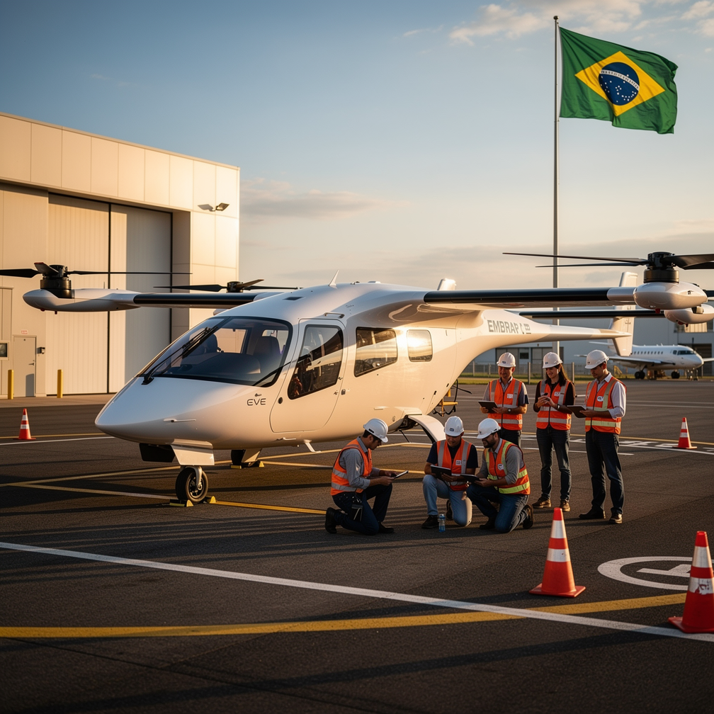 Prototipo eVTOL da Eve Embraer em centro de testes no Brasil, certificacao ANAC
