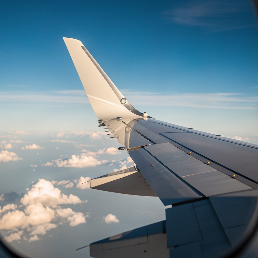 Winglet de asa de aeronave comercial moderna, design aerodinamico para eficiencia de combustivel